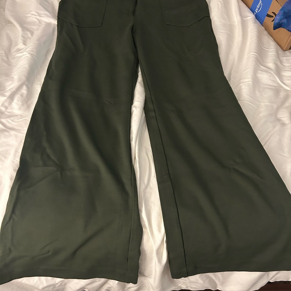 Olive Green Wide-Leg Women's Pants